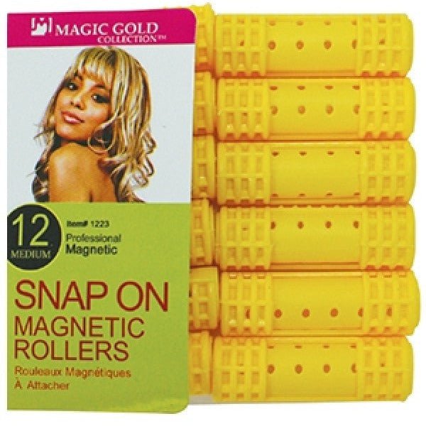 Magic Collection Snap On Magenetic Rollers 12 Pc (Medium/Yellow) 1223M - Braids and Wigs