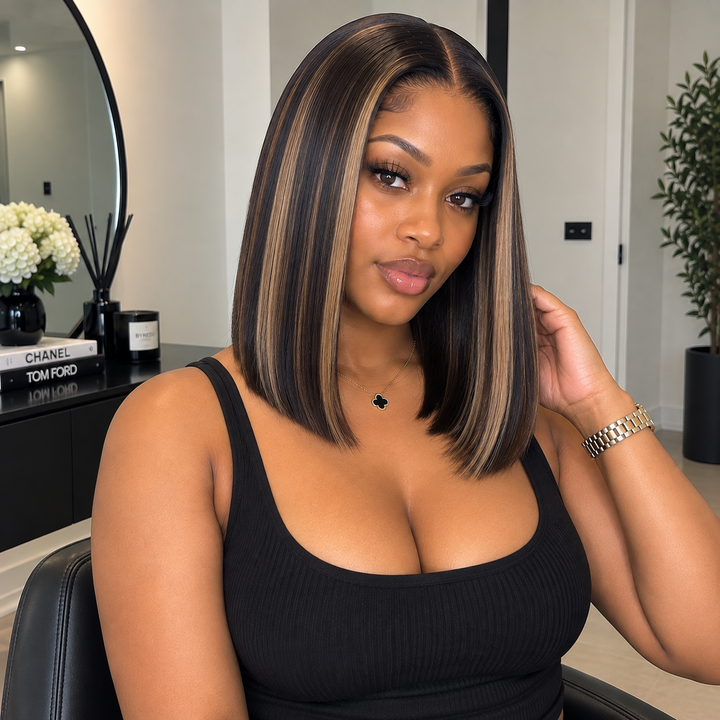 Luxury 2X6 Human Hair Wig – 14" Bone Straight