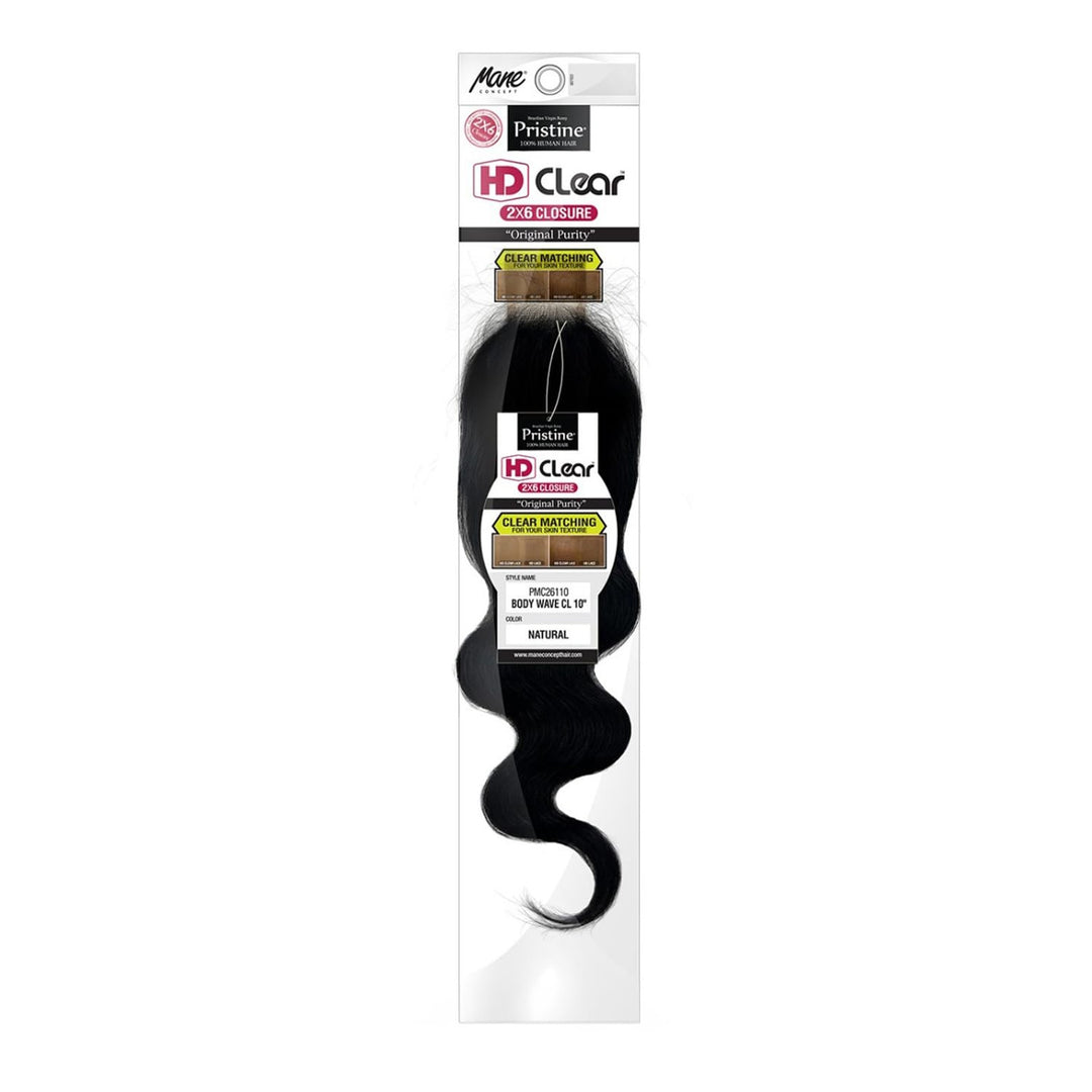 Mane Concept Remy Human Hair Weave Pristine HD Clear 2X6 Lace - Pmc26110 Body Wave Closure 10" - 14" - Braids and Wigs