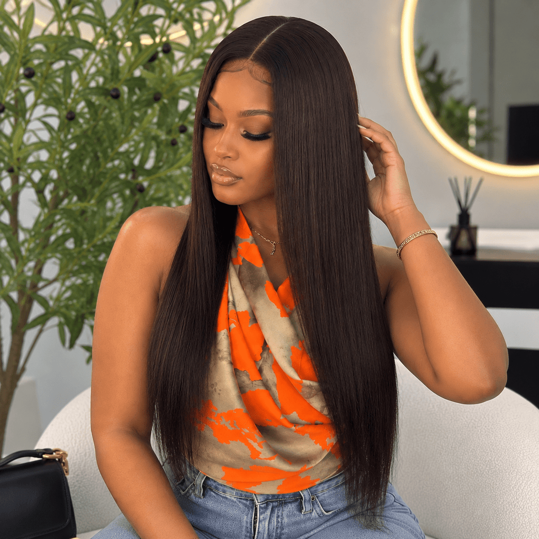 Luxury 2X6 Human Hair Wig – 22" Bone Straight - Braids and Wigs