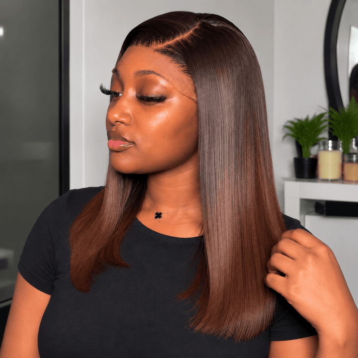 Luxury Human Hair Wig HD 5x5 14"- Bone Straight - Braids and Wigs