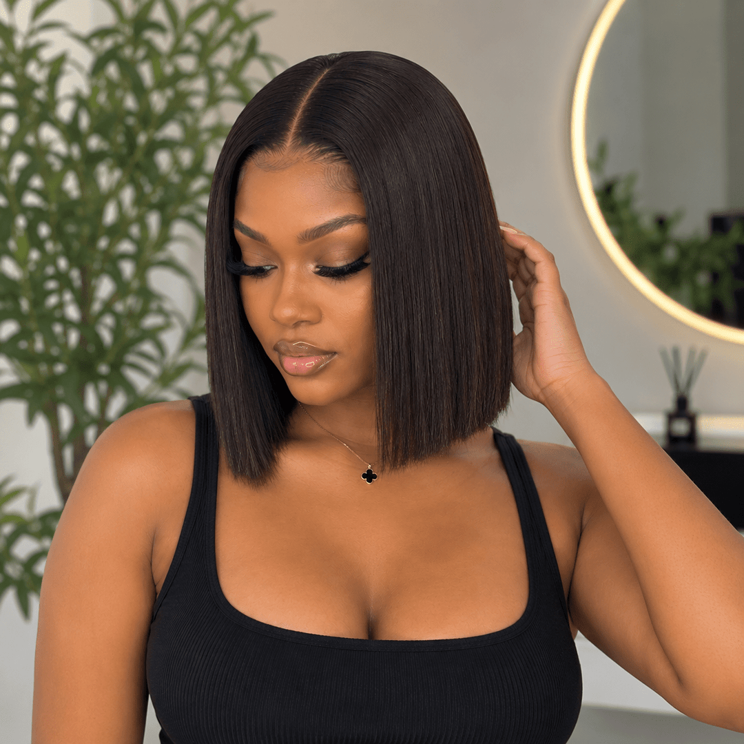 Luxury Human Hair Wig 13x4 8" - Bone Straight - Braids and Wigs