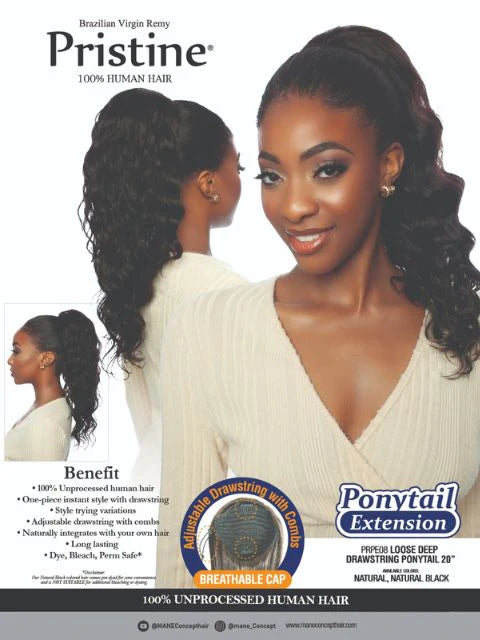 Mane Concept Pristine 100% Human Hair - PRPE08 LOOSE DEEP DRAWSTRING PONYTAIL 20"