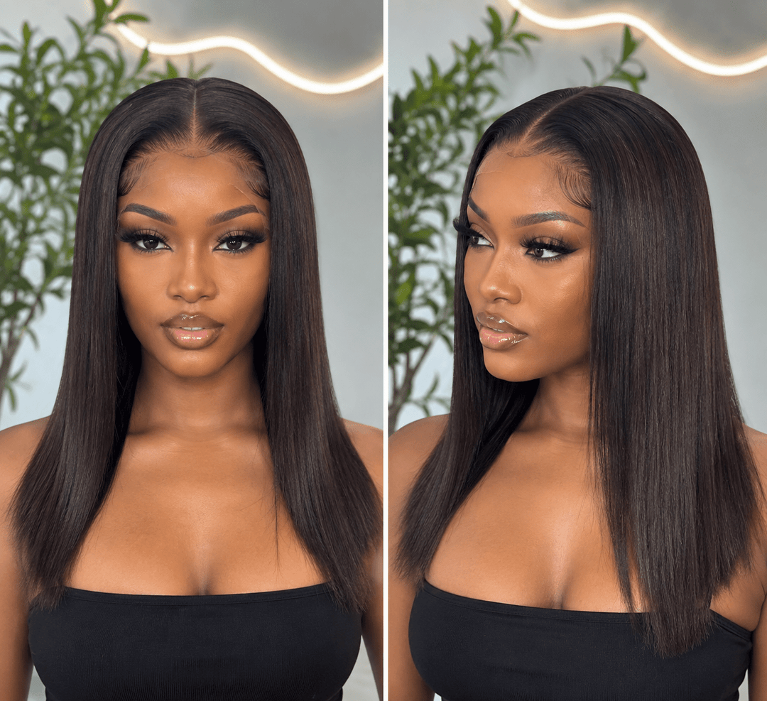 Luxury Human Hair Wig Raw Hair HD 5x5 14"- Bone Straight - Braids and Wigs
