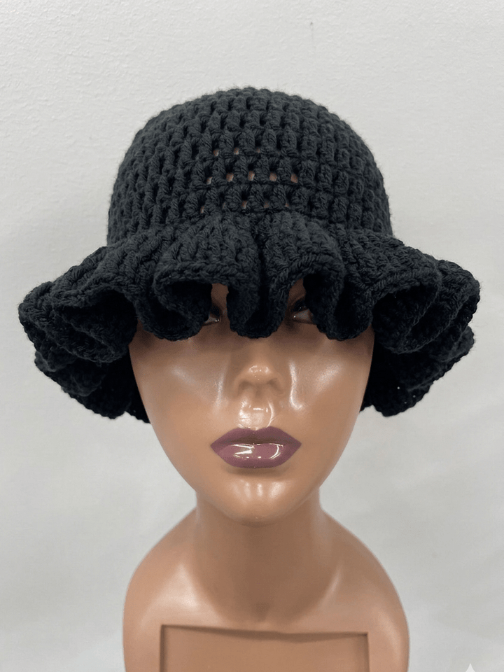 Ruffled Knitted Hat - Braids and Wigs
