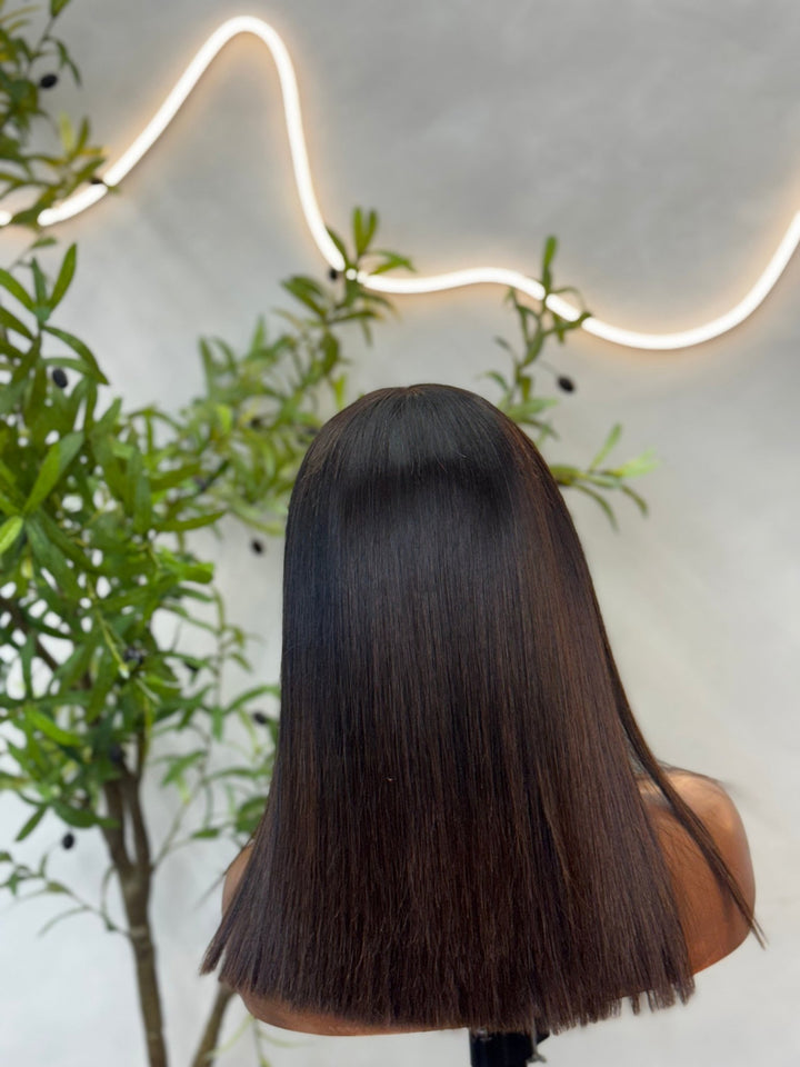 Luxury Human Hair Wig Raw Hair HD 5x5 14" - Bone Straight - Braids and Wigs