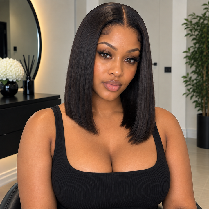 Luxury 2X6 Human Hair Wig – 14" Bone Straight