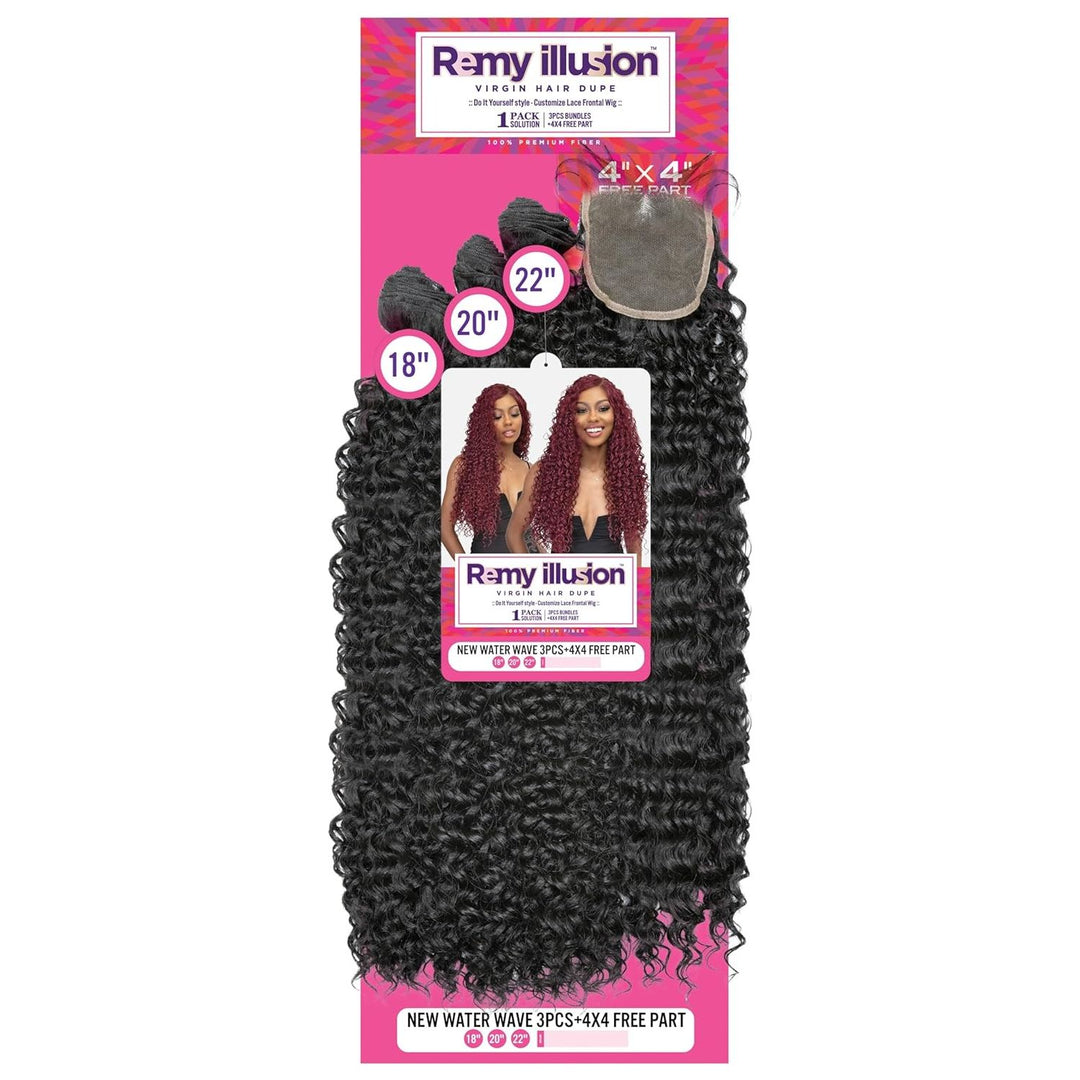 New Water Wave 3Pcs + 4x4 Free Part - Janet Collection Remy Illusion Synthetic Weave
