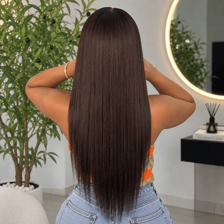 Luxury 2X6 Human Hair Wig – 22" Bone Straight - Braids and Wigs