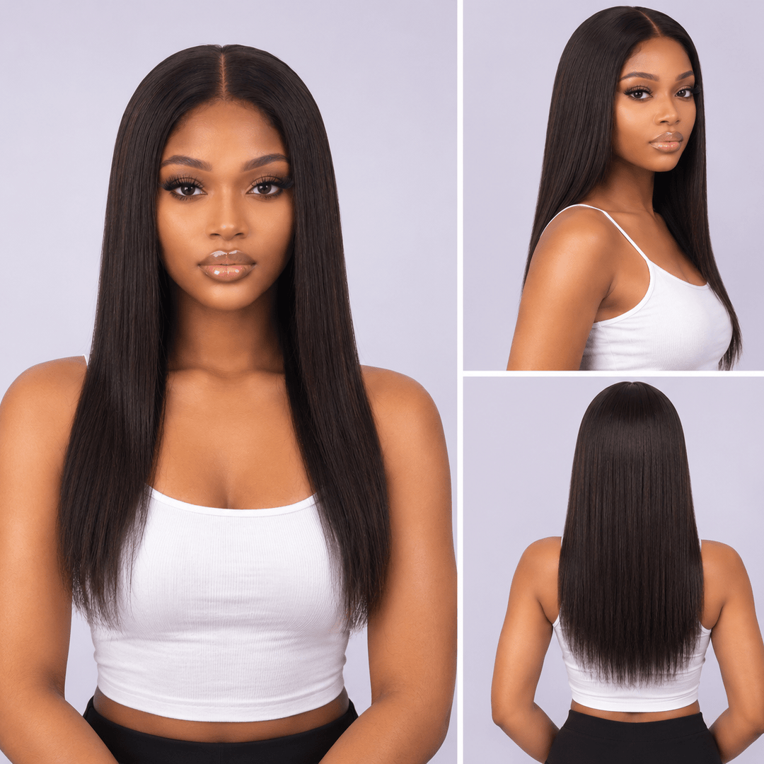 Luxury 2X6 Human Hair Wig Raw Hair 16" Straight - Braids and Wigs