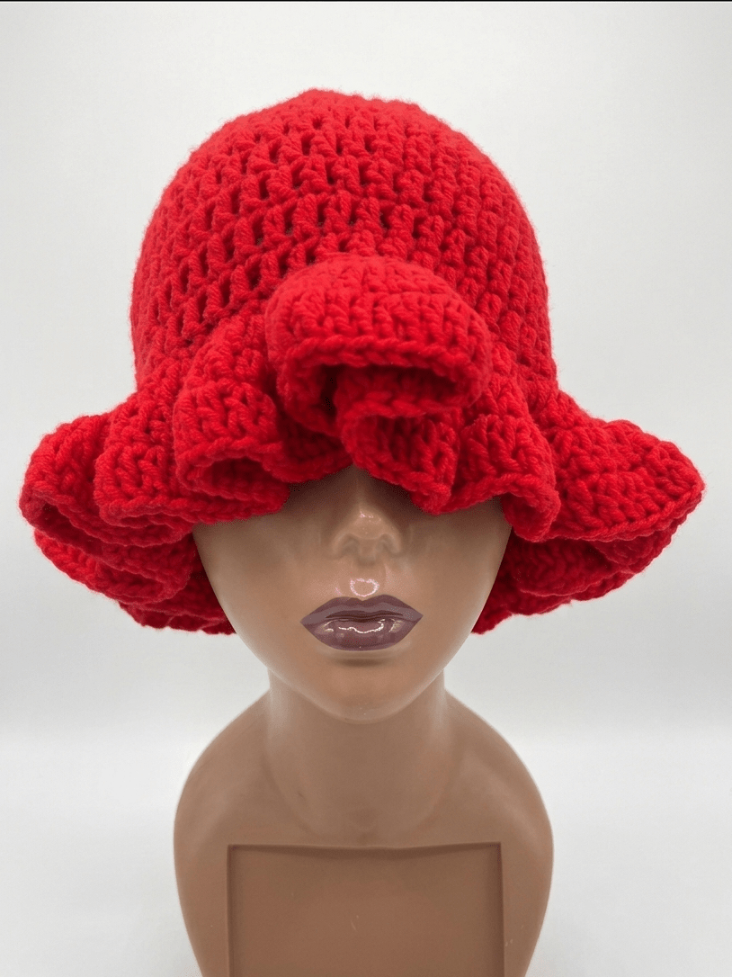 Ruffled Knitted Hat - Braids and Wigs