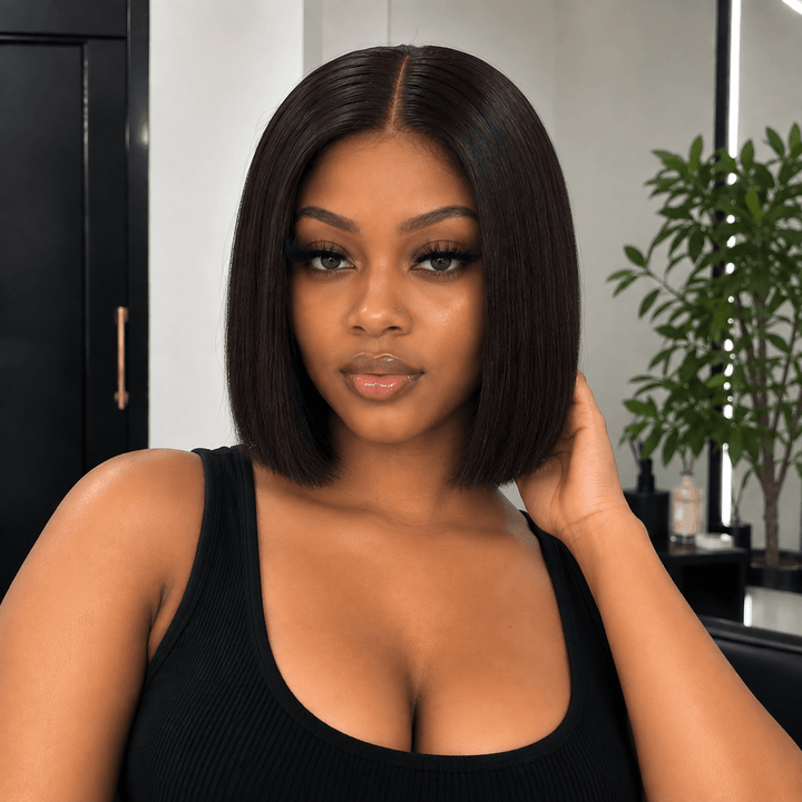 Luxury Human Hair Wig 2X6 8" - Bone Straight - Braids and Wigs