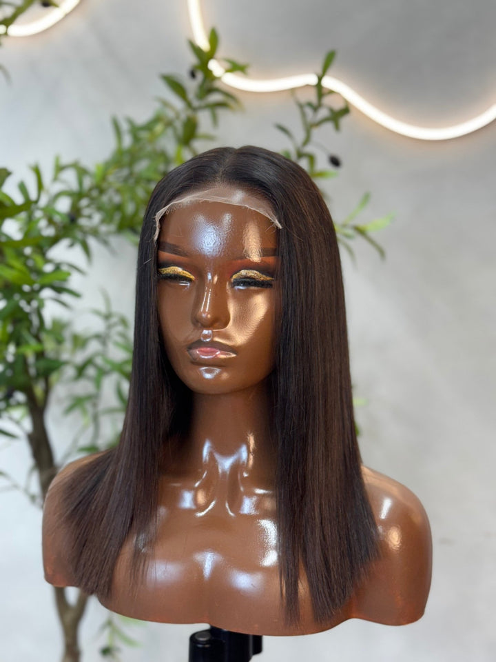 Luxury Human Hair Wig Raw Hair HD 5x5 14" - Bone Straight - Braids and Wigs