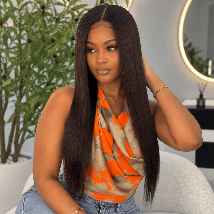 Luxury 2X6 Human Hair Wig – 22" Bone Straight - Braids and Wigs