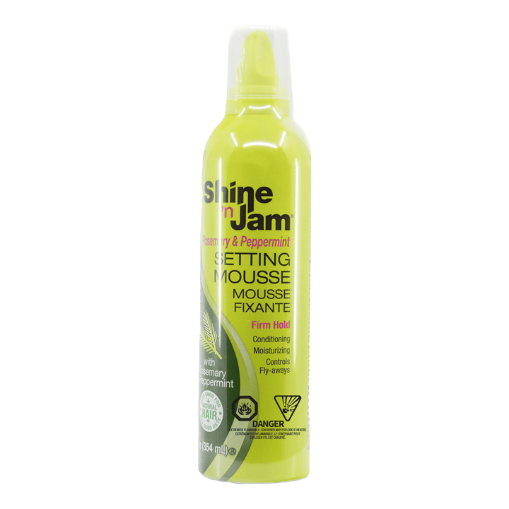 Ampro Shine 'N Jam Rosemary & Peppermint Setting Mousse Firm Hold (12Oz) - Braids and Wigs
