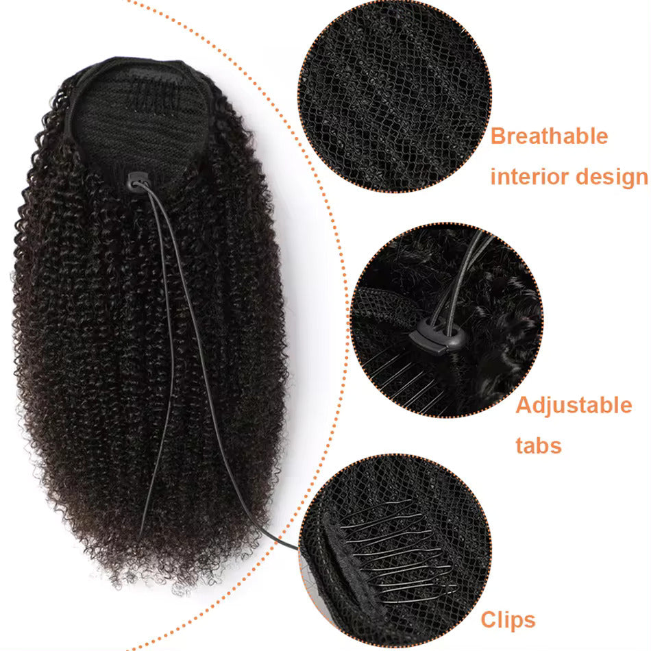 Afro Kinky Curly Drawstring Ponytail Human Hair Extensions Remy 10-32 Inch Mogolian Kinky Curly Hair Pieces Clip in Drawstring