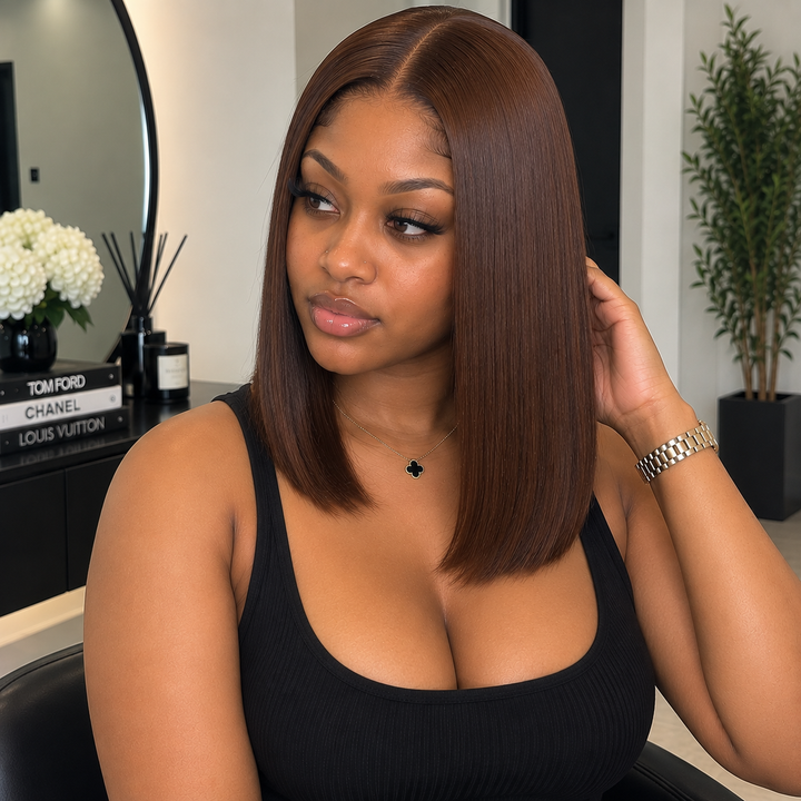 Luxury 2X6 Human Hair Wig – 14" Bone Straight
