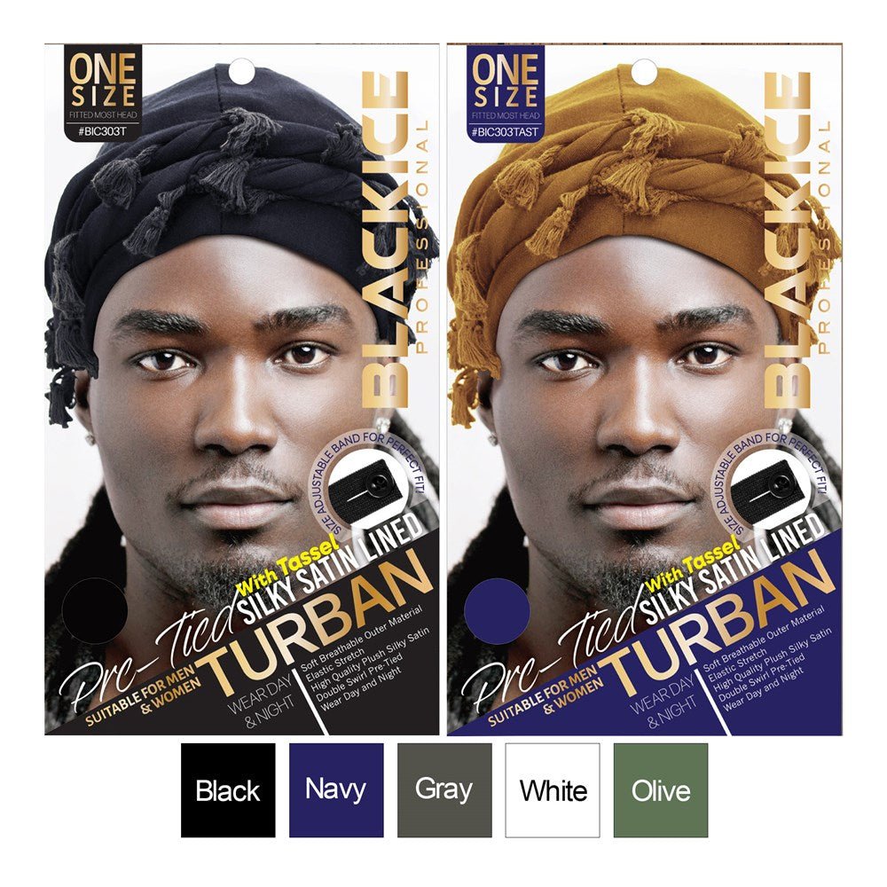 Blackice Pre - Tied Silky Satin Lined Turban With Tassel - Braids and Wigs