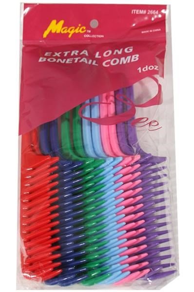 Magic Collection Extra Long Bone Tail Comb – 12Pcs Bulk Pack - Braids and Wigs