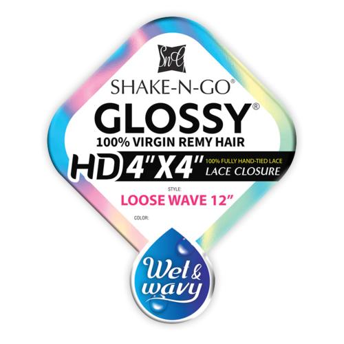 Shake-N-Go Glossy Virgin Remy 4X4 Wet & Wavy Loose Wave 12" Lace Closure