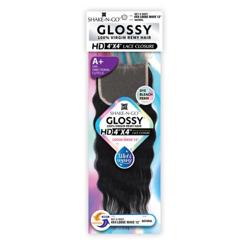 Shake-N-Go Glossy Virgin Remy 4X4 Wet & Wavy Loose Wave 12" Lace Closure