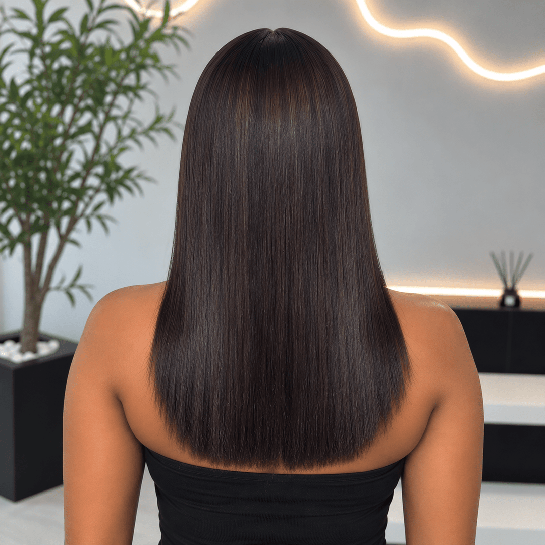 Luxury Human Hair Wig Raw Hair HD 5x5 14"- Bone Straight - Braids and Wigs