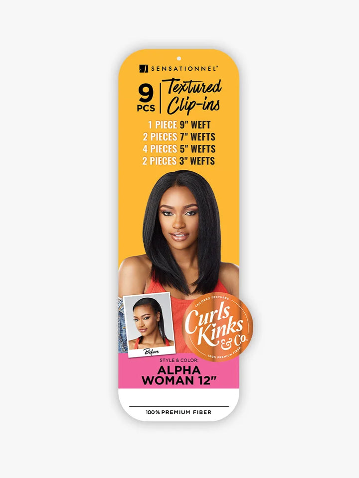 Sensationnel Curls Kinks & Co Hair Textured Clip-In 9 Pcs Alpha Woman 12″, 18"