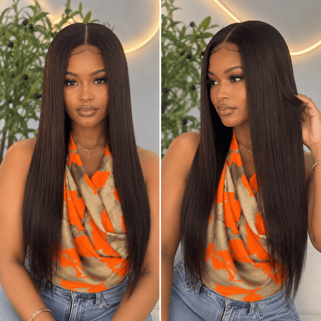 Luxury 2X6 Human Hair Wig – 22" Bone Straight - Braids and Wigs