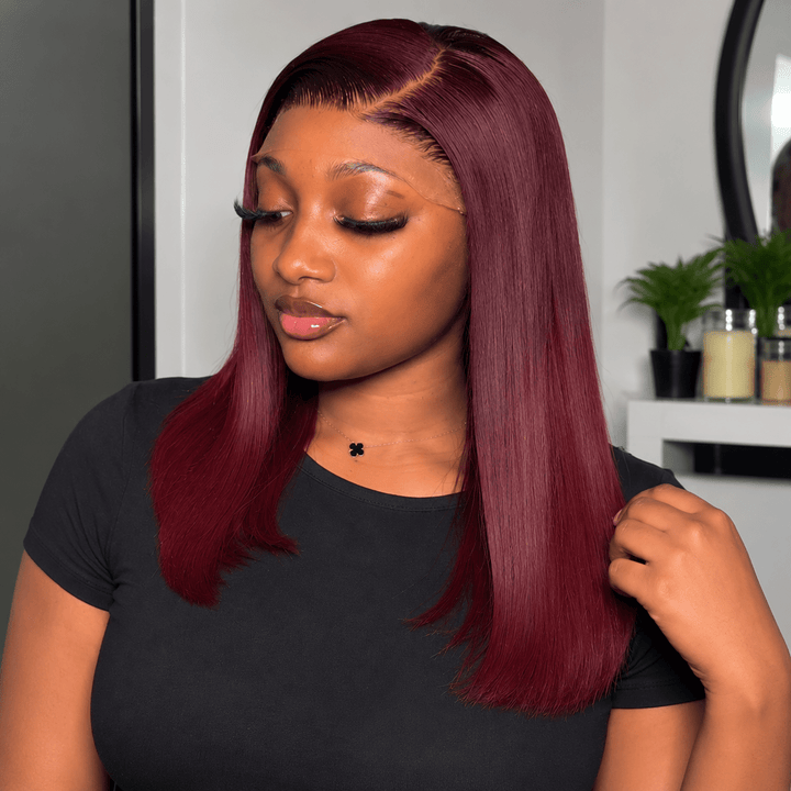 Luxury Human Hair Wig HD 5x5 14"- Bone Straight - Braids and Wigs
