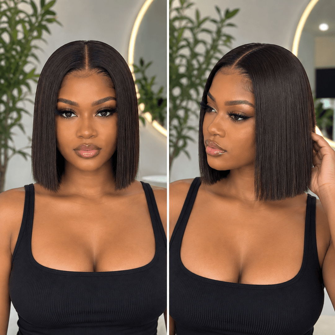Luxury Human Hair Wig 13x4 8" - Bone Straight - Braids and Wigs