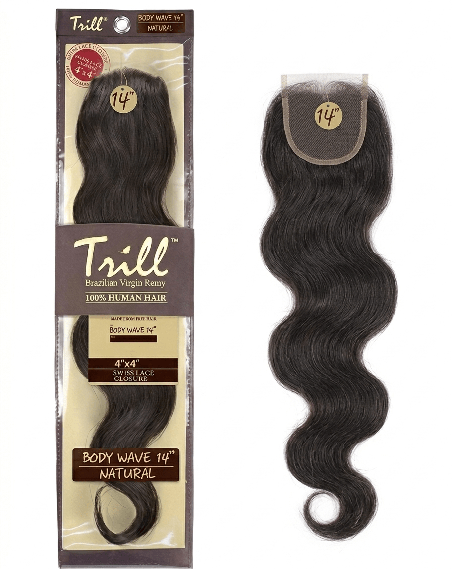 Mane Concept Trill Brazillian Virgin Remy Swiss Lace Part Closure - Body Wave 14” - Braids and Wigs
