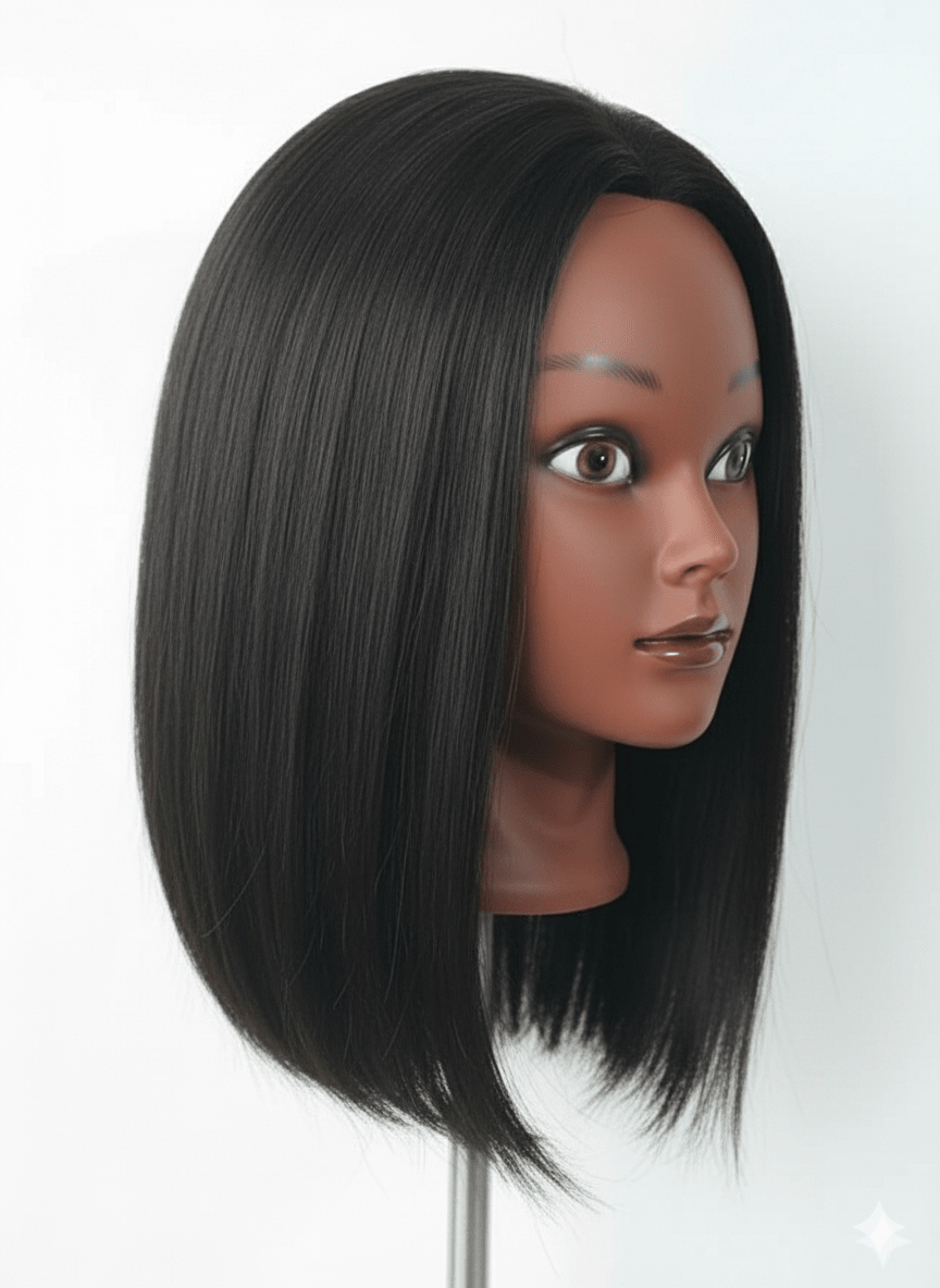 Female Mannequin Head with 12" Yaki Texture Hair for Wigs and Styling Practice - Braids and Wigs