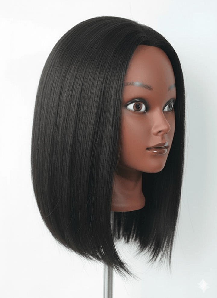 Female Mannequin Head with 12" Yaki Texture Hair for Wigs and Styling Practice - Braids and Wigs