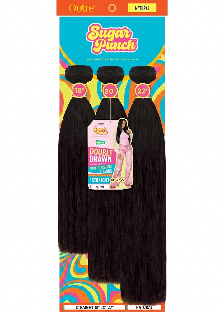 Outre Sugar Punch 100% Unprocessed Remy Human Hair Weaves - Straight 18" 20" 22"