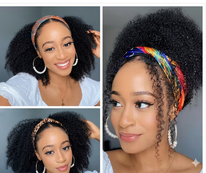 200% Density Afro Kinky Curly Headband Wig Human Hair Brazilian