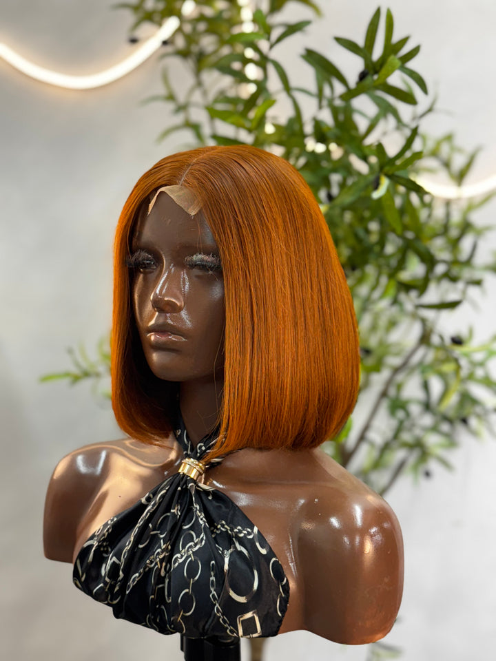 Luxury 2X6 Human Hair Bob Wig – 12" Straight Ginger