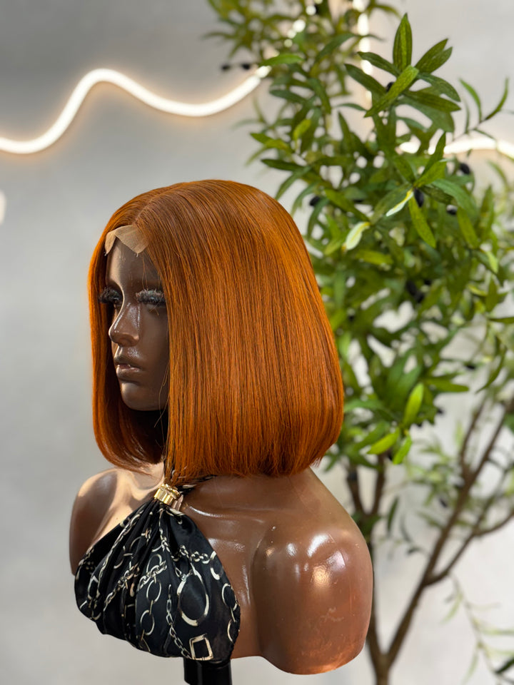 Luxury 2X6 Human Hair Bob Wig – 12" Straight Ginger