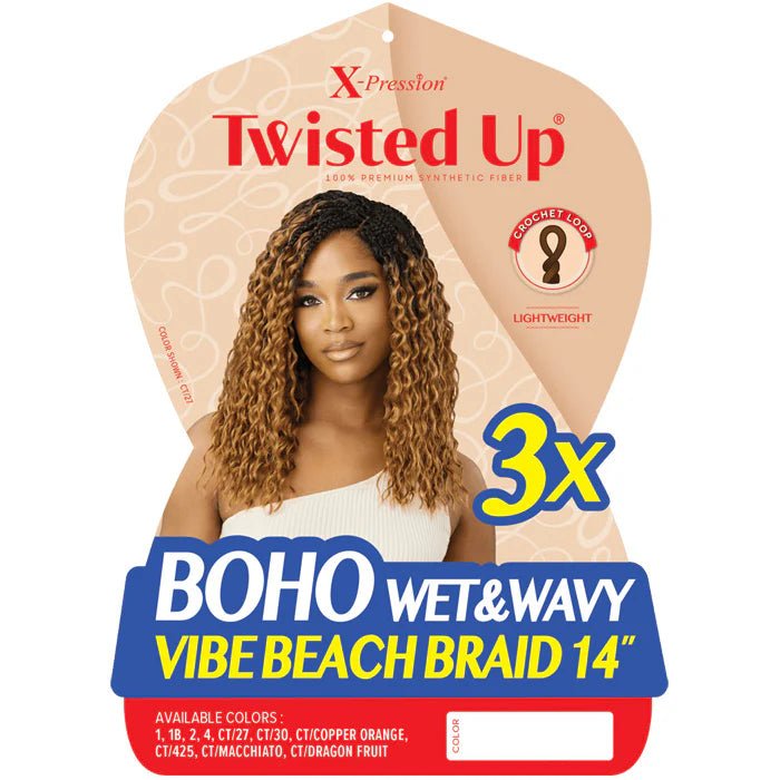 Outre X - Pression Twisted Up Pre - Loop Crochet Braid - Boho Wet & Wavy Vibe Beach Braid 14” 3X - Braids and Wigs