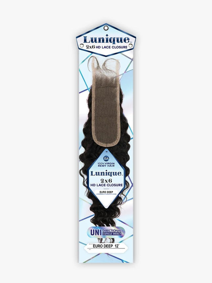 Sensationnel Lunique 15A 100% Virgin Remy Human Hair 2x6 HD Lace Closure - Euro Deep 12" - Braids and Wigs