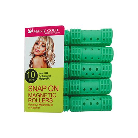 Magic Collection Snap On Magnetic Rollers 10Pc (Large/22Mm/Green) 1222 - Braids and Wigs