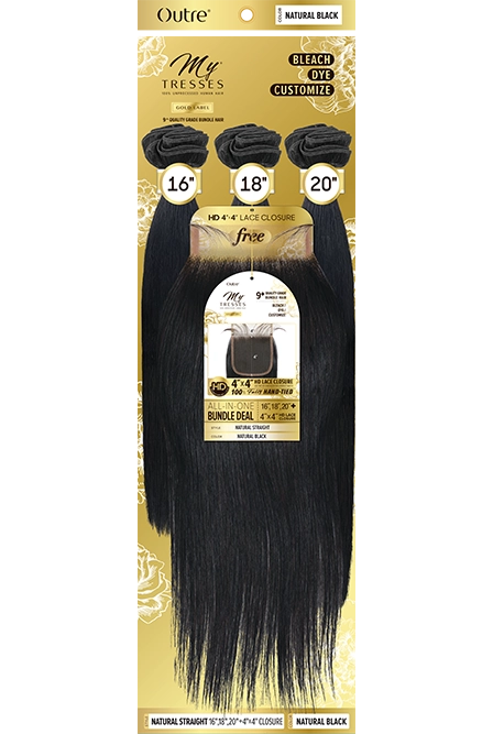 MYTRESSES GOLD LABEL Natural Straight 16"18"20" + 4X4 HD CLOSURE