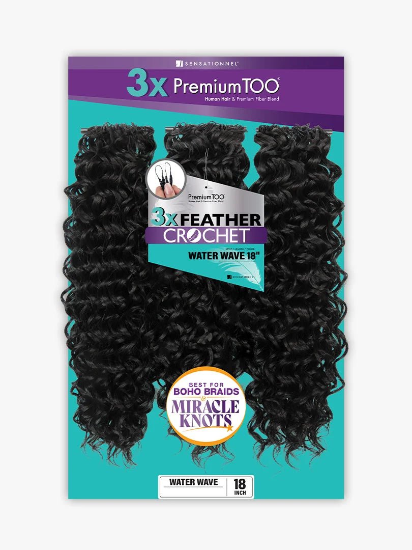 Sensationnel Premium Too 100% Human Hair Premium Fiber Blend 3X Feather Crochet Braids - Water Wave 18" - Braids and Wigs