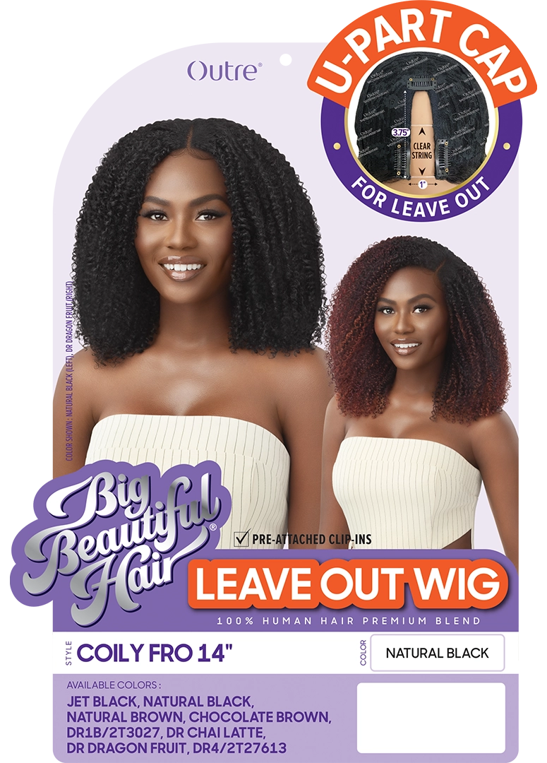 Outre Big Beautiful 100% Human Hair Premium Blend U Part Cap Leave Out Wig - COILY FRO 14