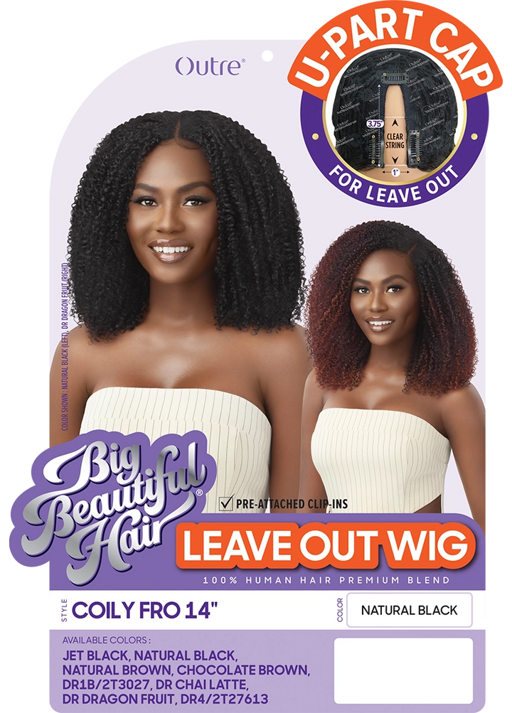 Outre Big Beautiful 100% Human Hair Premium Blend U Part Cap Leave Out Wig - COILY FRO 14