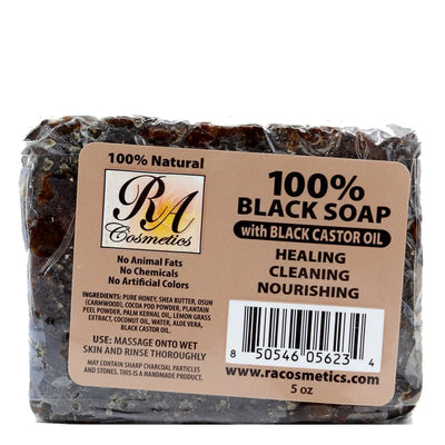 RA COSMETICS 100% BLACK SOAP WITH BLACK CASTOR OIL 5OZ