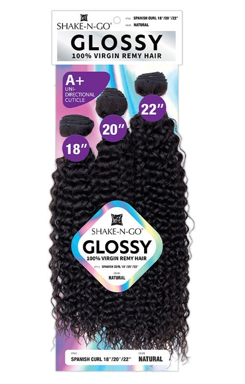 Shake N Go Freetress Glossy 100% Virgin Remy Hair Weave - SPANISH CURL 18"/20"/22"