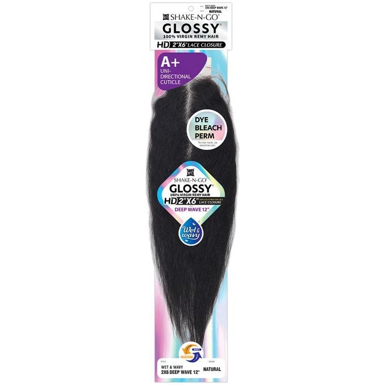 Shake N Go Glossy 100% Virgin Remy Hair HD 2X6 Hand - Tied Lace Closure - Deep Wave 12 - Wet & Wavy - Braids and Wigs