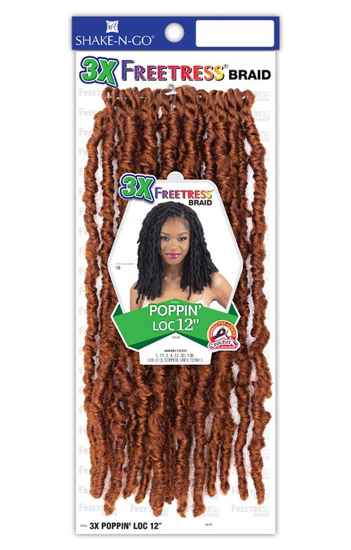 Shake N Go Freetress Synthetic Hair Crochet Braids - 3X POPPIN' LOC 12"