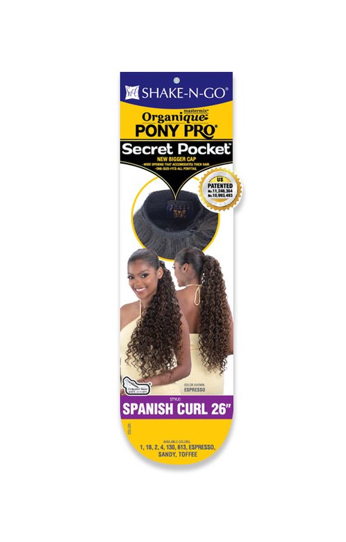 Shake N Go Freetress Organique Pony Pro Secret Pocket Ponytail - SPANISH CURL 26"