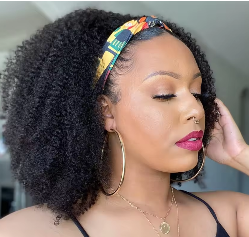 200% Density Afro Kinky Curly Headband Wig Human Hair Brazilian